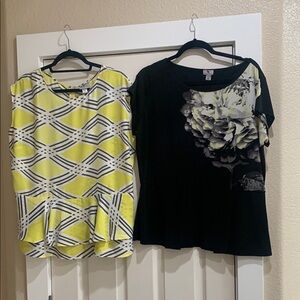 Worthington Women’s Peplum Blouses. Size XL. Black gray and yellow. 2 pack
